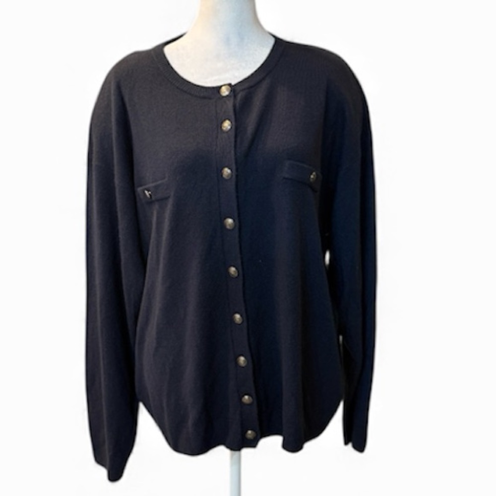 Milano Woman Navy Knit Cardigan W/‎ Shoulder Pads Acrylic Size 22/24 3x NWT